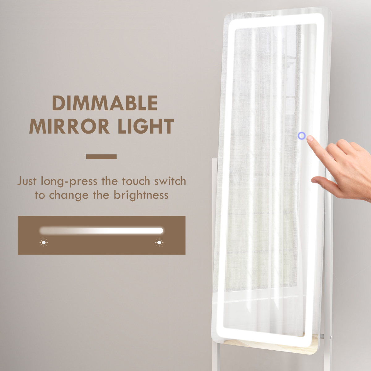 HOMCOM LED Full Length Floor Mirror with Storage Shelf, 3 Light Colours & Adjustable Tilt – Dressing Mirror