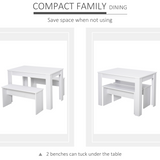 HOMCOM 3-Piece Dining Set with Table & 2 Under-Table Storage Benches – Modern White Melamine Finish