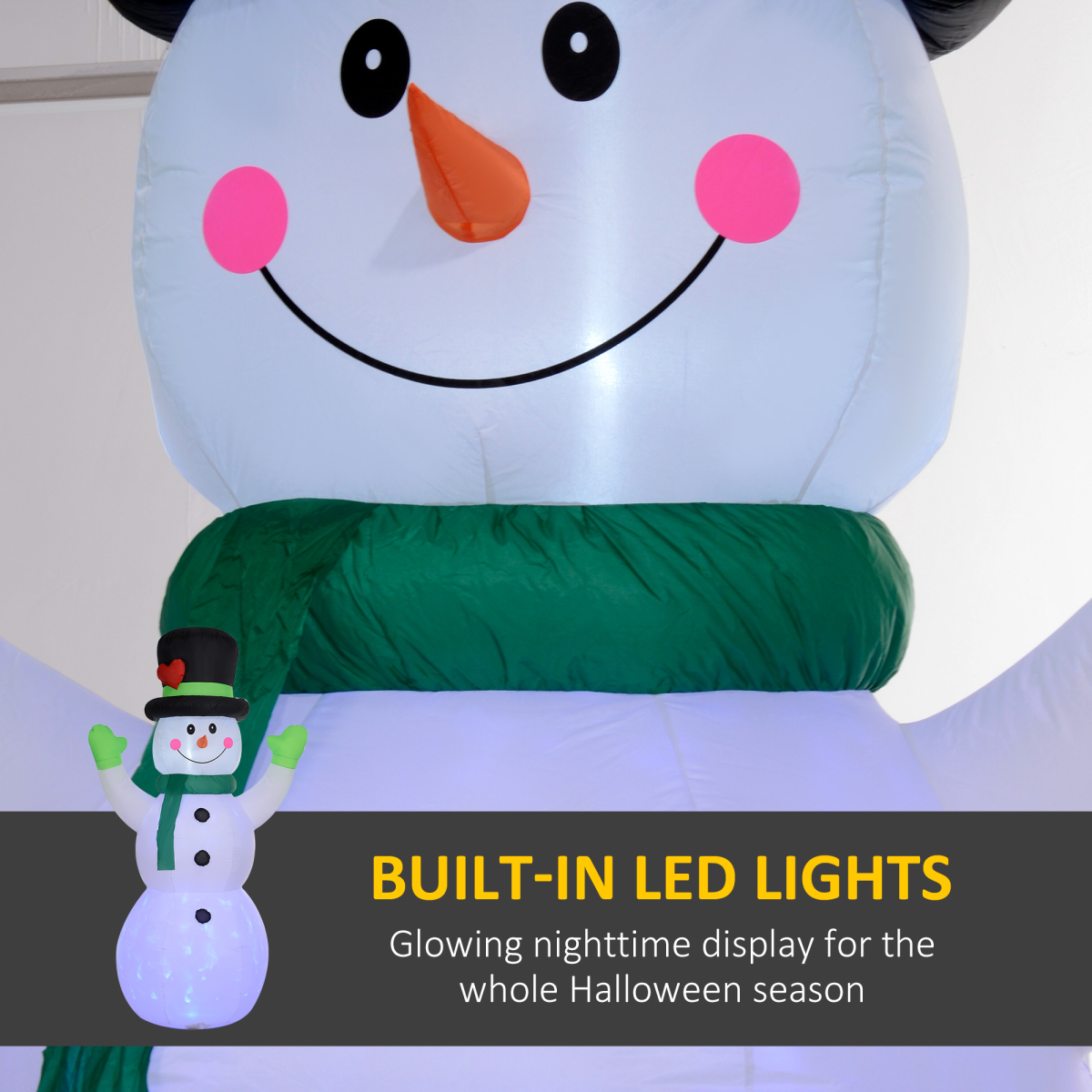 Outsunny 10ft Christmas Inflatable Snowman with Black Hat & Green Scarf – Outdoor Garden Decoration, White