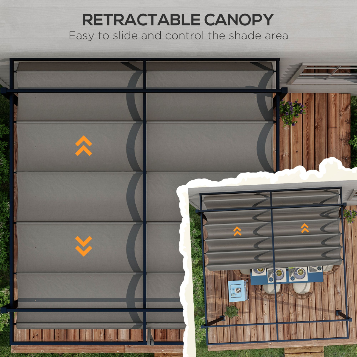 Outsunny 3x3m Aluminium Pergola with Retractable Roof – Rust-Resistant Garden Sun Shelter, Dark Grey