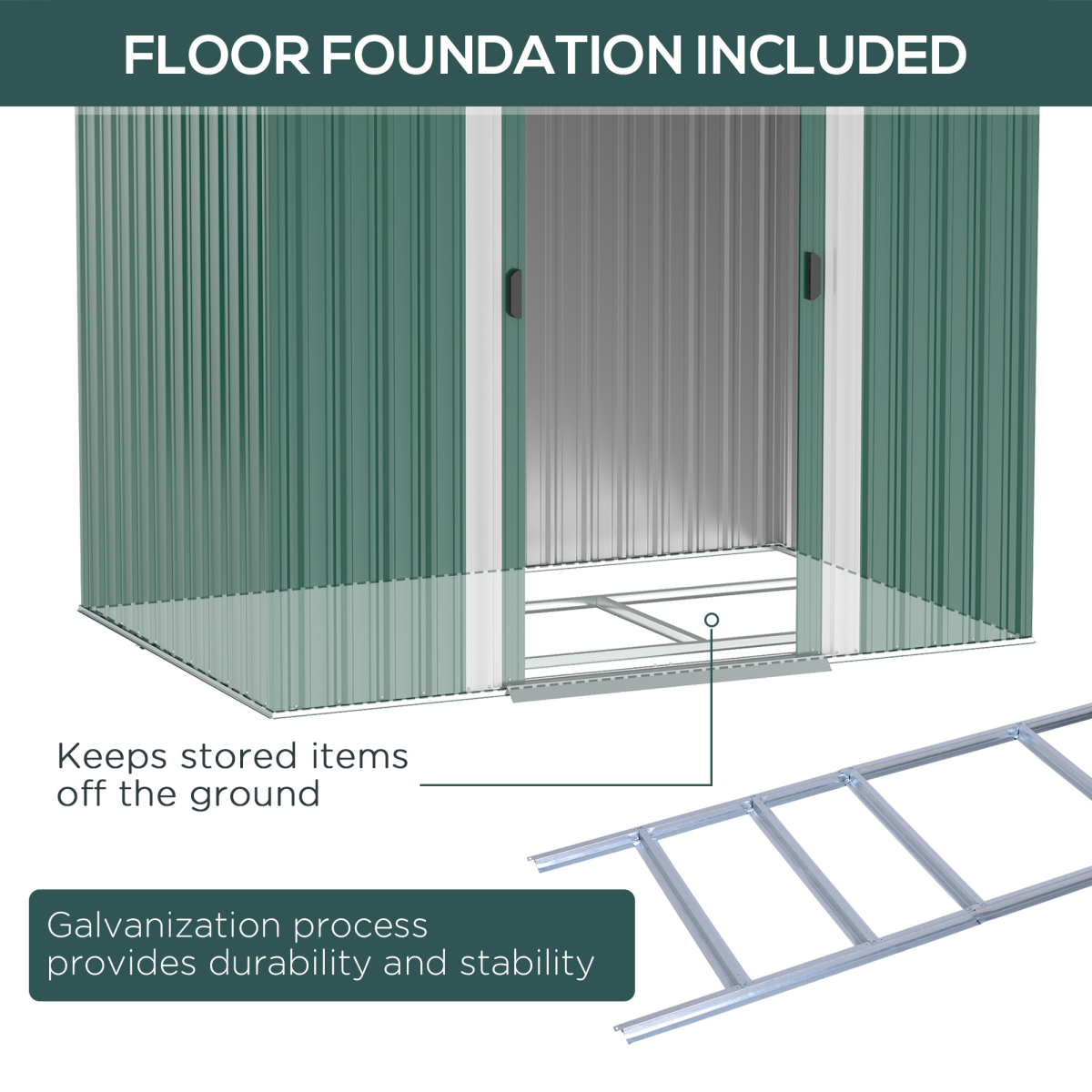 Outsunny 7 x 4ft Metal Garden Storage Shed with Vents and Lockable Sliding Doors – Tool Store, Green