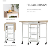 HOMCOM Extendable Drop Leaf Kitchen Island Trolley with Storage Shelves & Cabinet – White
