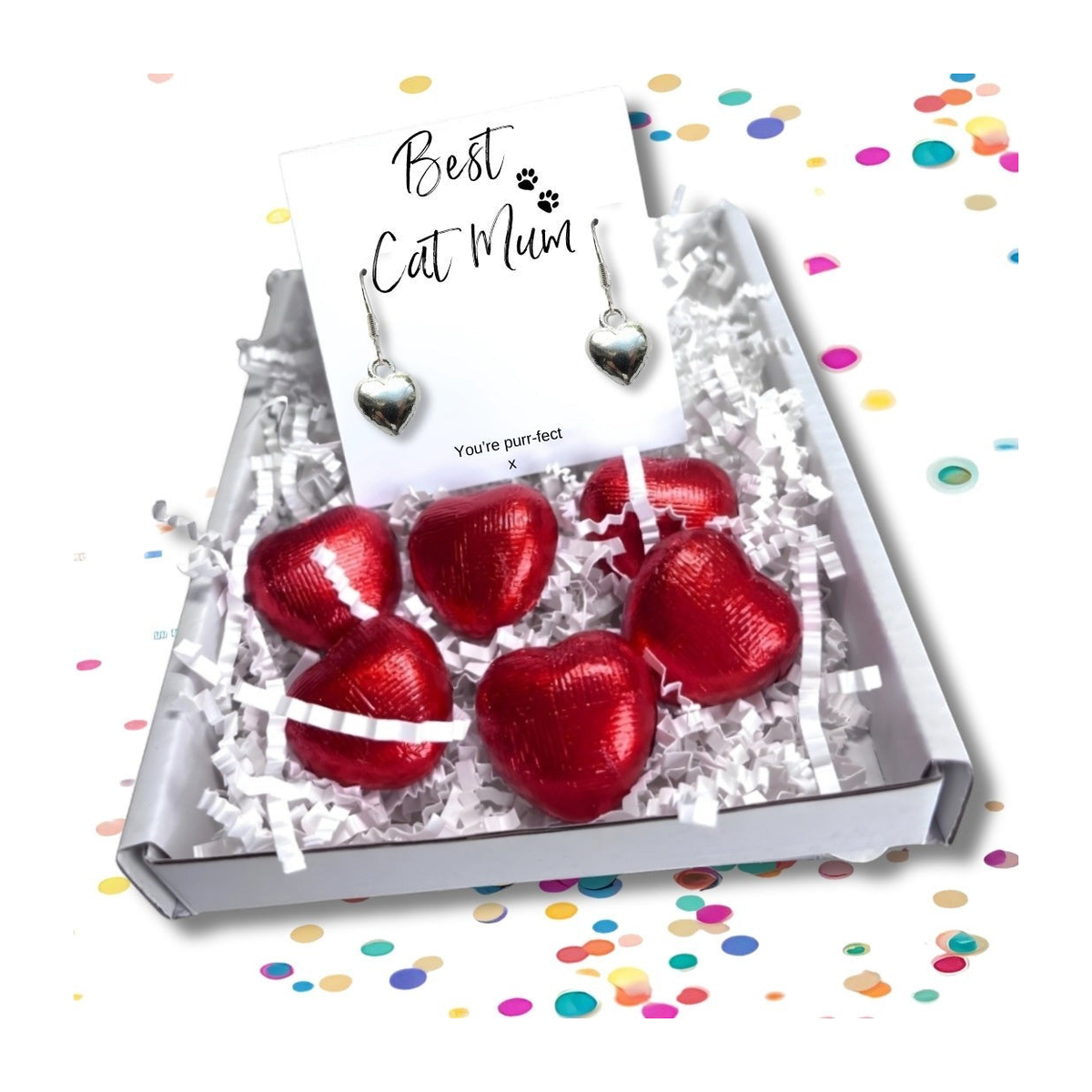 Aye Do Gifts Best Cat Mum Mini Gift Hamper with Silver Heart Earrings – Letterbox Friendly Cat Lover Gift