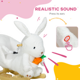 HOMCOM Kids Rabbit Rocking Horse with Realistic Sounds and Safety Belt – Poplar Wood Rocker, White