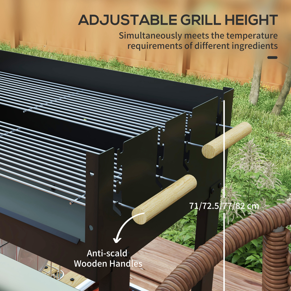 Outsunny Charcoal BBQ Grill with Two Grilling Areas, Side Table and Wheels – Garden Barbecue, Black