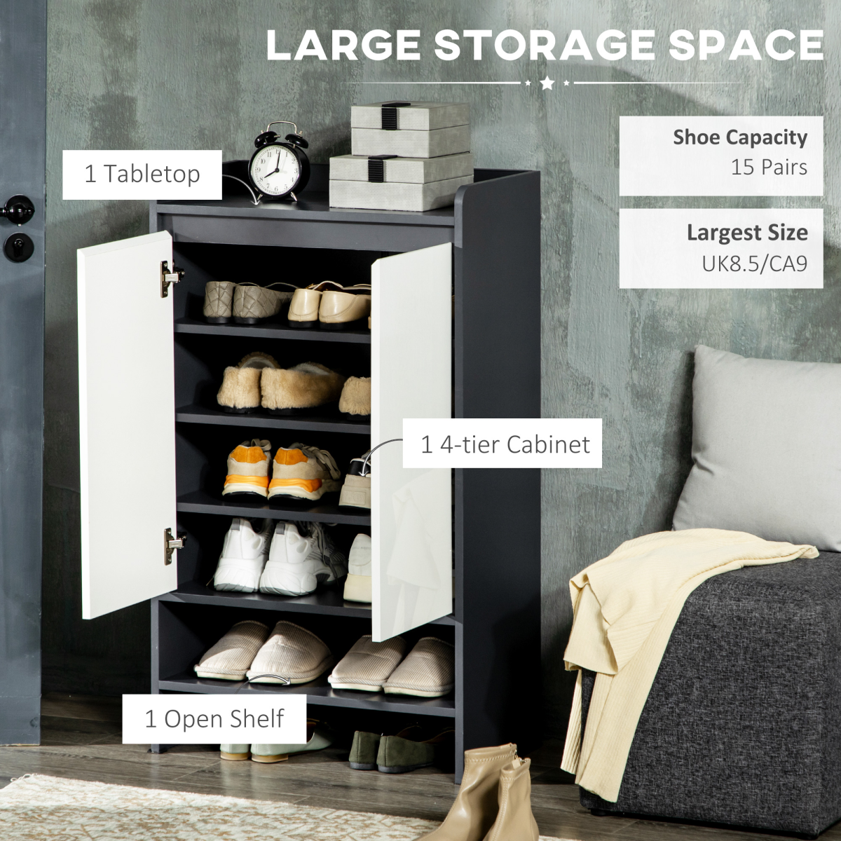Modern Gloss & Matte Hallway Shoe Cupboard with Adjustable Shelves – Slim Enclosed Shoe Storage