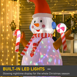 HOMCOM 8ft Christmas Inflatable Snowman with Candy and Rotating Lights – Indoor Outdoor Festive Decoration