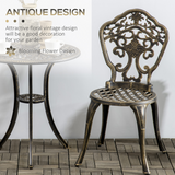 Outsunny 3-Piece Cast Aluminium Bistro Set with Parasol Hole – Two Armless Chairs & Round Table for Patio, Bronze