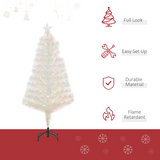 HOMCOM 4ft Pre-Lit Artificial Christmas Tree with Multi-Coloured Fibre Optic and LED Lights – Foldable, White
