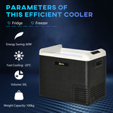 Outsunny 50L Portable Car Fridge Freezer, 12V/24V DC and 110/240V AC – Camping & Driving Compressor Cooler