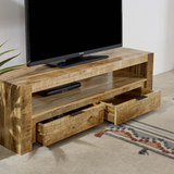 Indian Hub Surrey Solid Mango Wood TV Stand with 2 Drawers – Handmade Media Unit