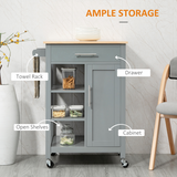 HOMCOM Kitchen Trolley with Open Shelf, Storage Drawer & Lockable Wheels – Utility Cart on Wheels, Grey