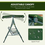Outsunny 3-Person Porch Swing Chair with Tilting Canopy and Cushions – Steel Garden Swing Seat, Green