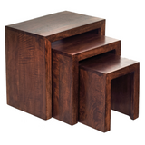 Indian Hub Toko Dark Mango Wood Nest of 3 Tables – Dark Walnut Stain with Matching Wooden Handles