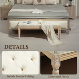 HOMCOM Upholstered End of Bed Bench, Button-Tufted Linen-Touch Ottoman, Cream White
