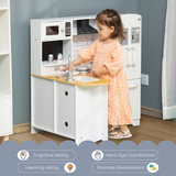 HOMCOM Large Kids Kitchen Playset with Fridge, Microwave and Sink – Role Play Toy Kitchen, White