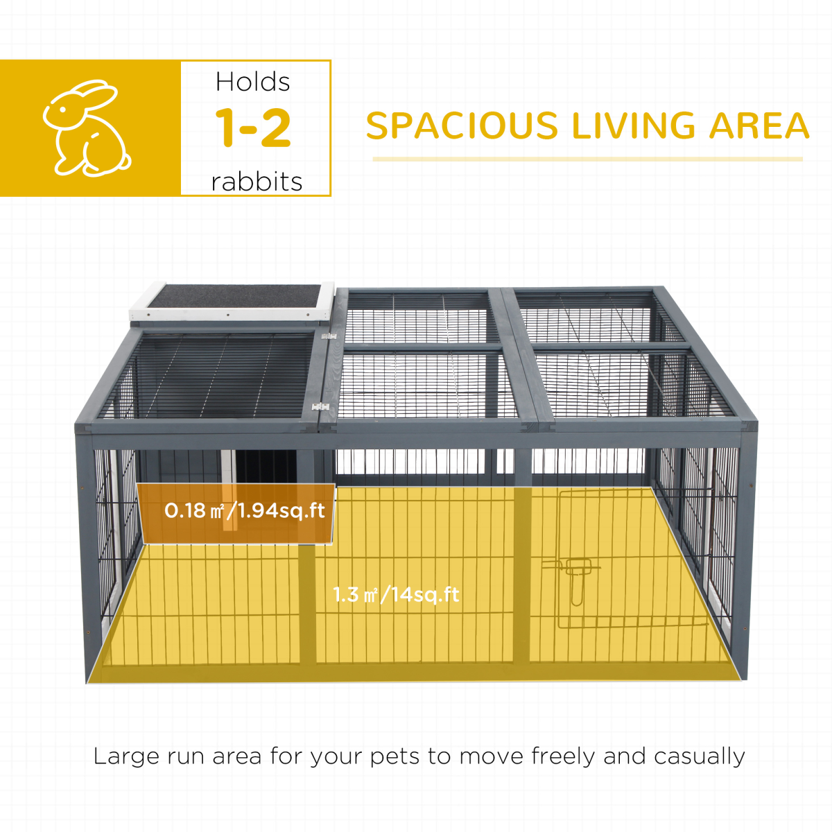PawHut Rabbit Hutch and Run with Openable Main House and Roof – Small Animal Guinea Pig House