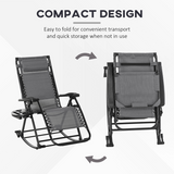 Folding Zero-Gravity Recliner Rocker with Canopy, Padded Headrest and Side Tray – Outdoor Lounge Chair, Grey