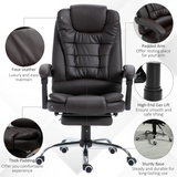 High Back Executive Reclining Office Chair with Retractable Footrest & Lumbar Support – PU Leather Home Office Chair, Brown