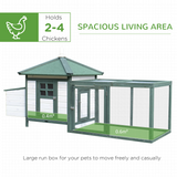 PawHut Wooden Chicken Coop with Nesting Box, Outdoor Run & Removable Tray – Elevated Poultry House, Green