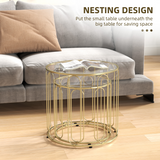 HOMCOM Coffee Table Set of 2 with Tempered Glass Tops – Nesting Tables with Geometric Metal Frame, Gold Tone