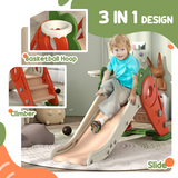 AIYAPLAY 3 in 1 Kids Slide with Climber & Basketball Hoop – Carrot Themed Foldable Indoor Playset, Ages 1-3