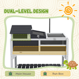 PawHut Two-Level Tortoise House with Adjustable Lamp Holder, Openable Lid and Storage Shelf, Grey
