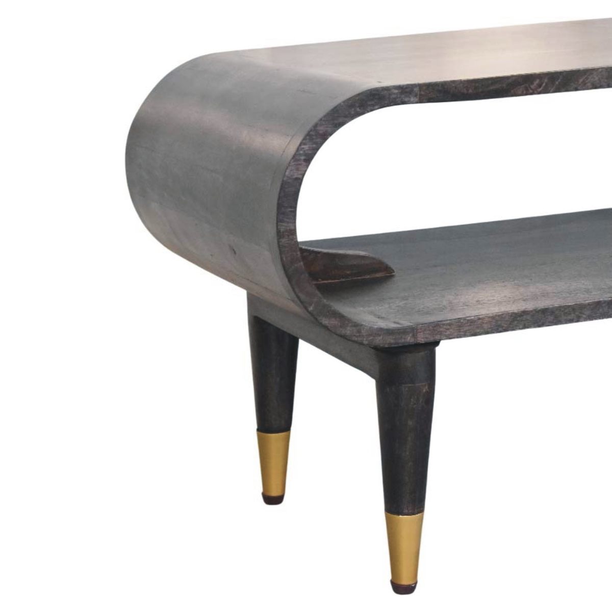 Artisan Furniture Solid Wood Curved Edge Media Unit with Brass-Tipped Legs – Velvet Mocha, Dark Brown