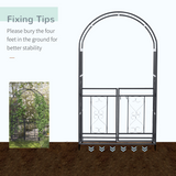 Outsunny Metal Garden Arch with Double Gate – Climbing Plant Arbour with Reinforced Frame, Dark Grey