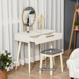 HOMCOM Modern Dressing Table with 2 Drawers and Round Mirror – Particle Board Bedroom Vanity, White
