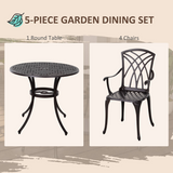 Outsunny Cast Aluminium 4-Seater Garden Bistro Set with Parasol Hole Table – Five-Piece Outdoor Dining, Brown