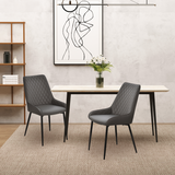 HOMCOM Quilted PU Leather Dining Chairs with Padded Seat & Metal Legs – Set of 2 Kitchen Chairs, Grey