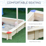 Outsunny Kids Wooden Cabana Sandbox with Bench & Adjustable Canopy – Outdoor Sandpit Playset, EN71 Certified