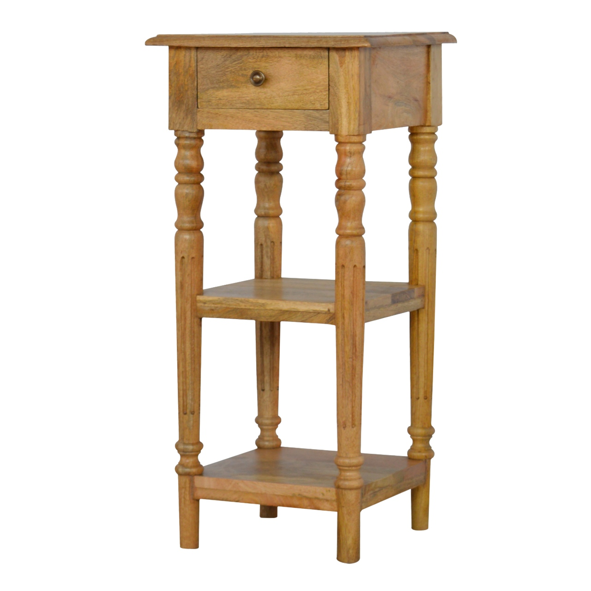 Artisan Furniture Solid Mango Wood Telephone Table, 1 Drawer & 2 Shelves – Hallway Storage, Oak-Effect Beige