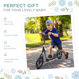HOMCOM Push Scooter with 12" EVA Tyres, Adjustable Height & Rear Brake – Stunt Kick Scooter for Kids, Black