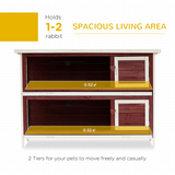Pawhut Two-Tier Wooden Rabbit Hutch with Slide-Out Trays and Asphalt Roof – Elevated Bunny Cage for Small Pets