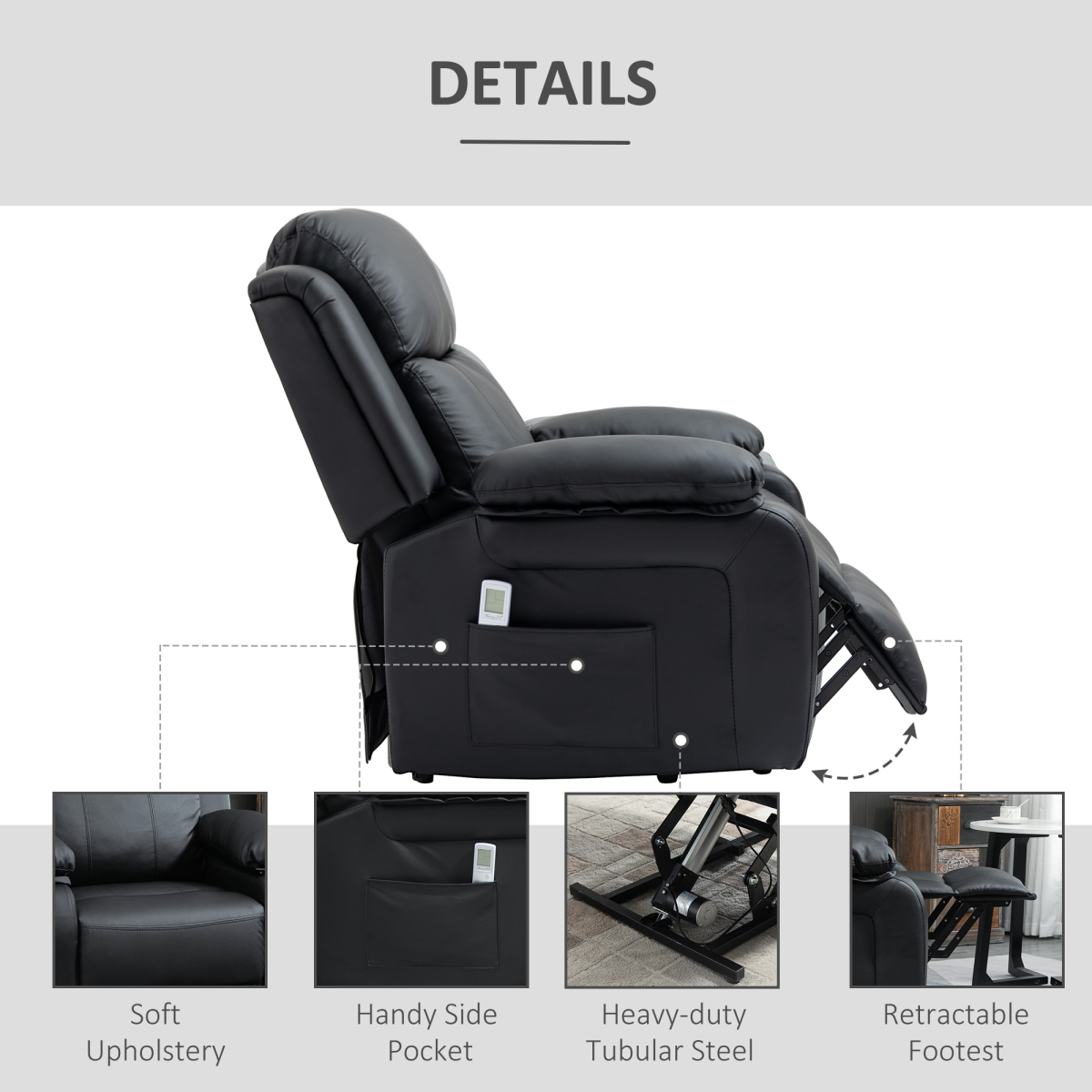 HOMCOM Electric Power Lift Recliner Chair with Vibration Massage & Side Pocket – Riser Armchair, Black