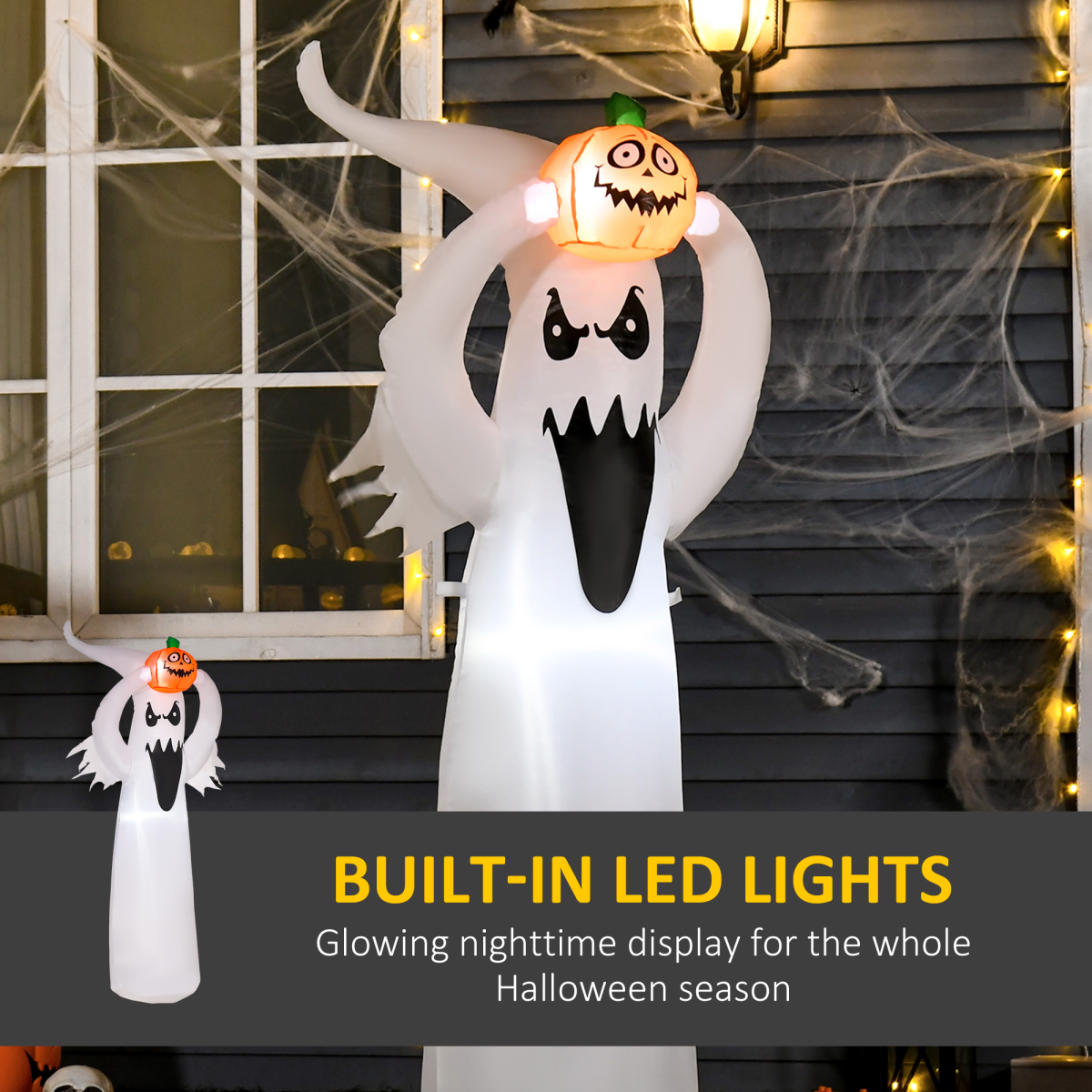HOMCOM 6ft LED Halloween Inflatable Floating Ghost & Pumpkin – Outdoor Party Decoration, IP44