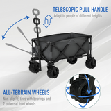 Outsunny Folding Cargo Wagon Beach Cart with Telescopic Handle & Metal Frame, 70kg Capacity – Dark Grey