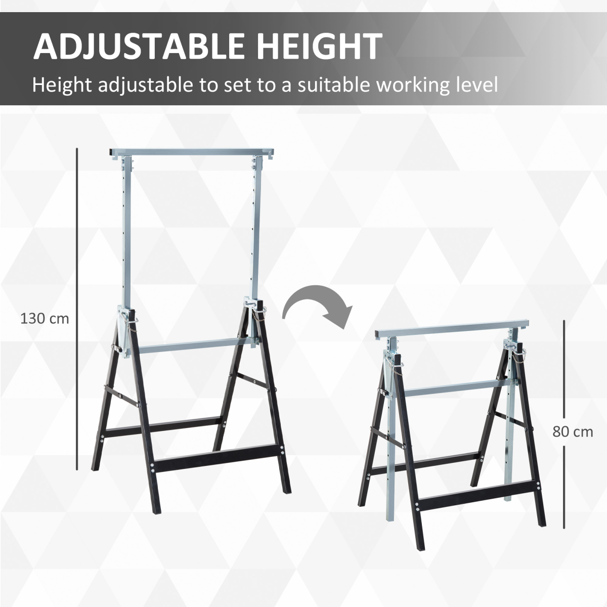 HOMCOM Set of 2 Telescopic Builders Trestles – Height Adjustable Folding Steel Work Benches, Black
