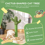 Pawhut Cactus Cat Tree with Sisal Scratching Post, Hanging Ball and Roller Platform – Compact Plush Activity Toy