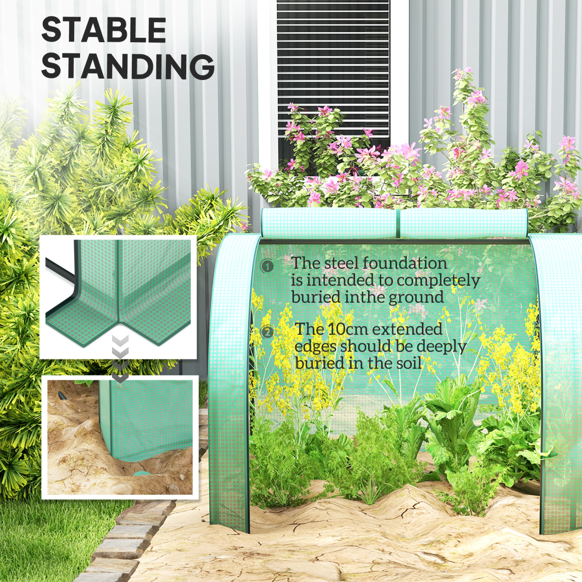 Outsunny Tunnel Greenhouse with Steel Frame & Zipped Doors, 395 x 100 x 80cm – Plant Protection, Green
