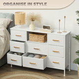 8-Drawer Chest of Drawers with Charging Station, USB & USB-C Ports – Boucle Fabric Storage Unit, Cream White