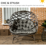 Outsunny 2-Seater Outdoor Egg Chair with Padded Cushion & Cup Pockets, Powder-Coated Steel Frame – Garden Lounger, Sand Brown