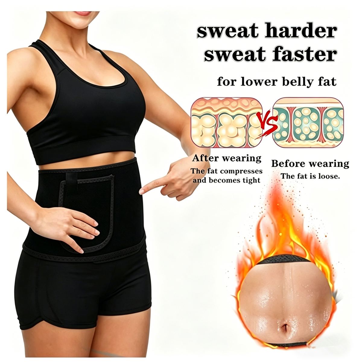 Waist Trimmer Belt with Phone Pocket – Adjustable Neoprene Workout Sweat Band, Black