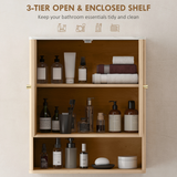 HOMCOM Bathroom Wall Cabinet with Adjustable Shelf and Open Shelf – Wall-Mounted Storage, Oak