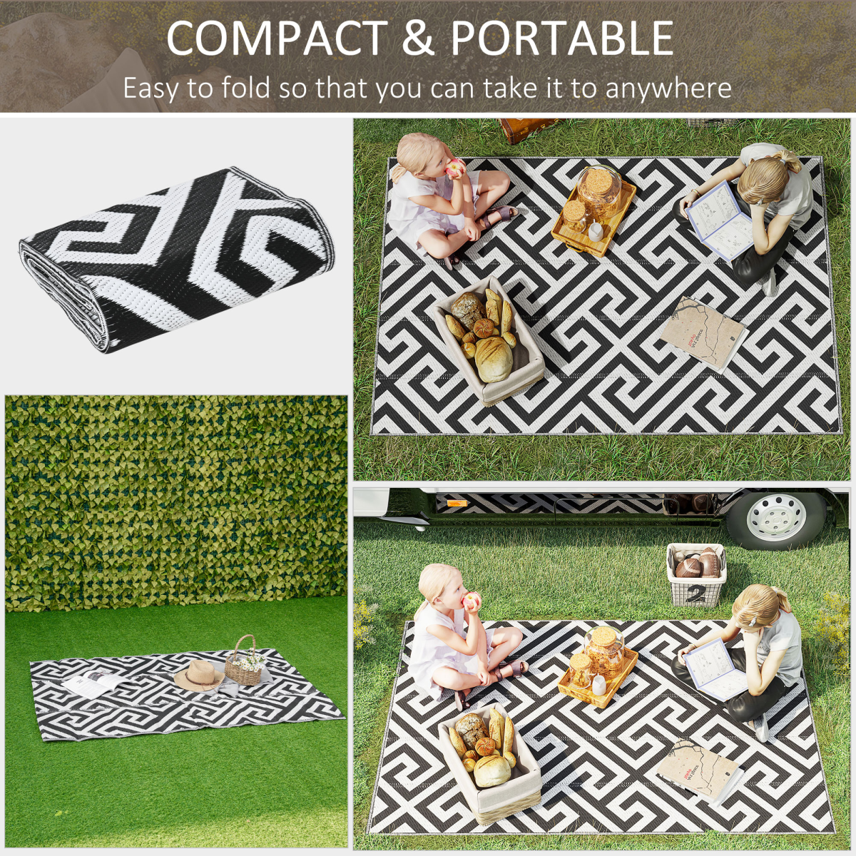 Outsunny Reversible Outdoor Straw Rug, 121 x 182cm