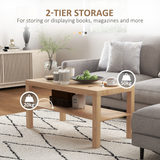 HOMCOM Rectangular Coffee Table with Open Storage Shelf – Wood-Effect Living Room Centre Table, Natural