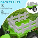 HOMCOM Ride-On Tractor with Detachable Trailer, Remote Control & Music – Kids Electric Toy, Green