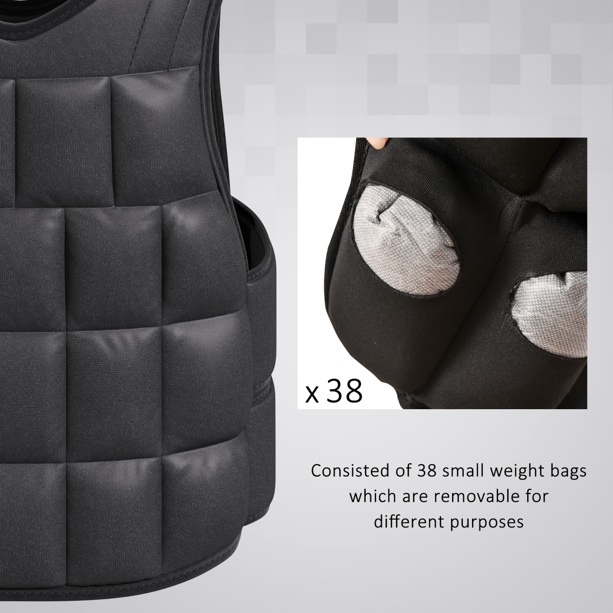 HOMCOM 15kg Adjustable Weight Vest with 38 Removable Weight Bags – Running & Gym Training Vest, Black
